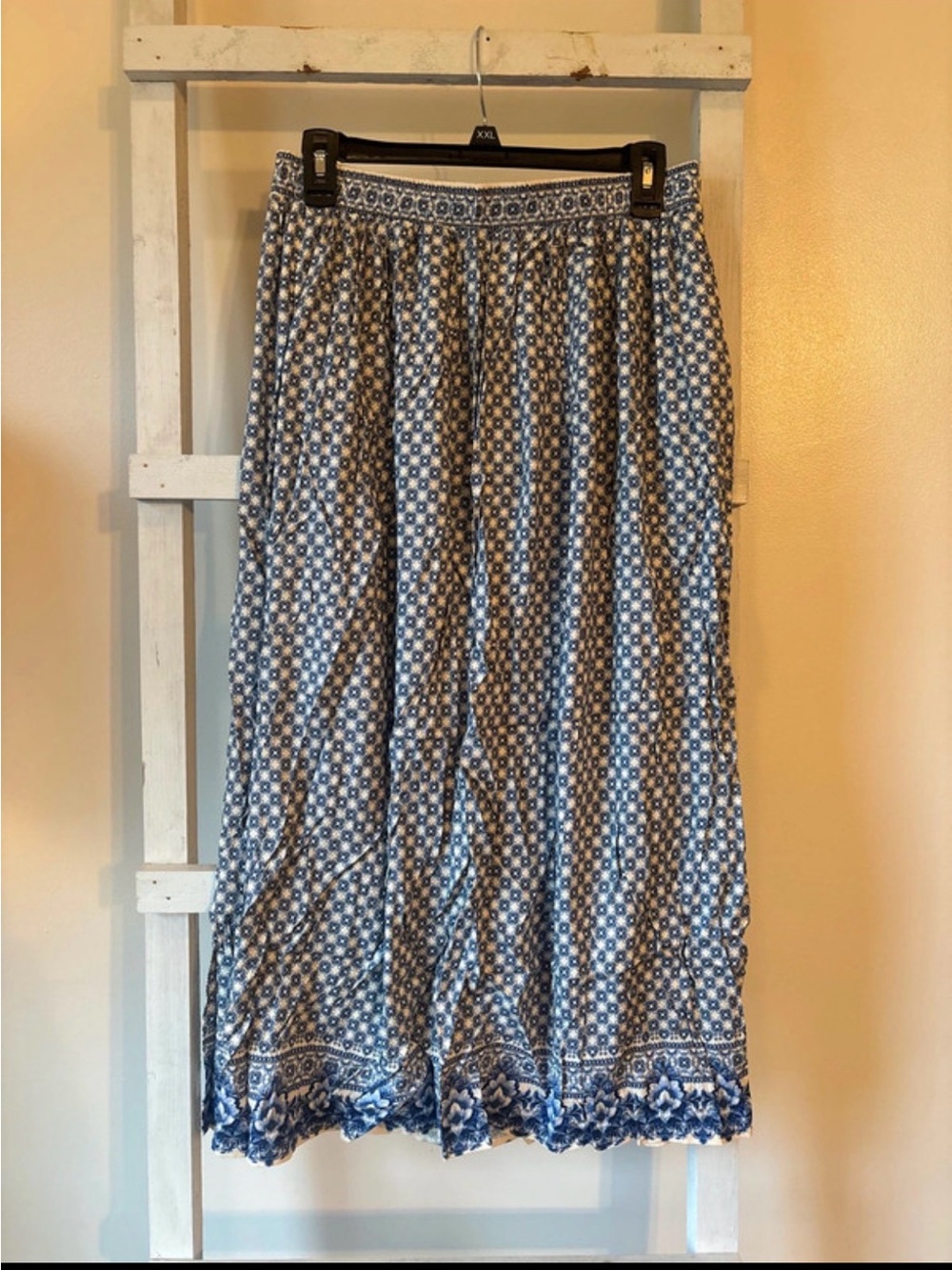 NWOT Max Studio Blue and White Patterned Maxi Skirt